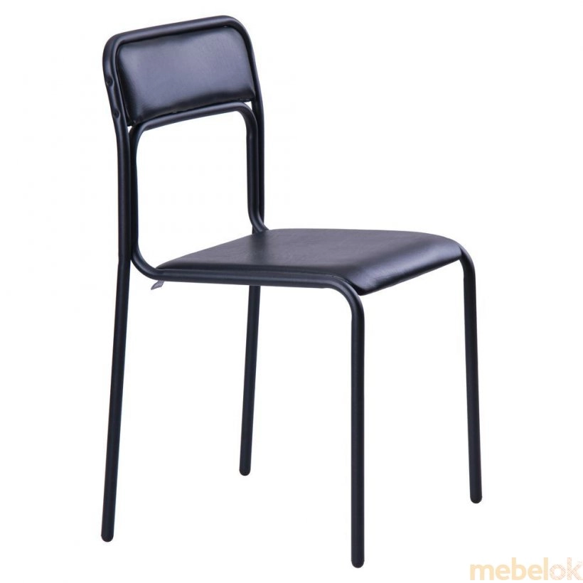 стул с видом в обстановке (Стул Аскона черный ПВХ черный)