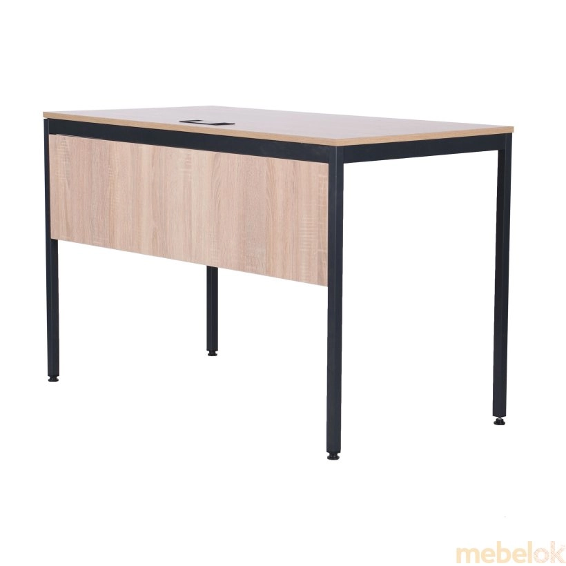 стіл з виглядом в обстановці (Письмовий стіл Осло чорний графіт, Дуб Сонома зі штрихкодом)