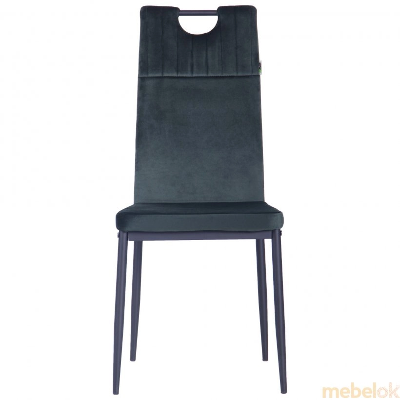 стул с видом в обстановке (Стул обеденный Alabama черный/велюр темно-зеленый)
