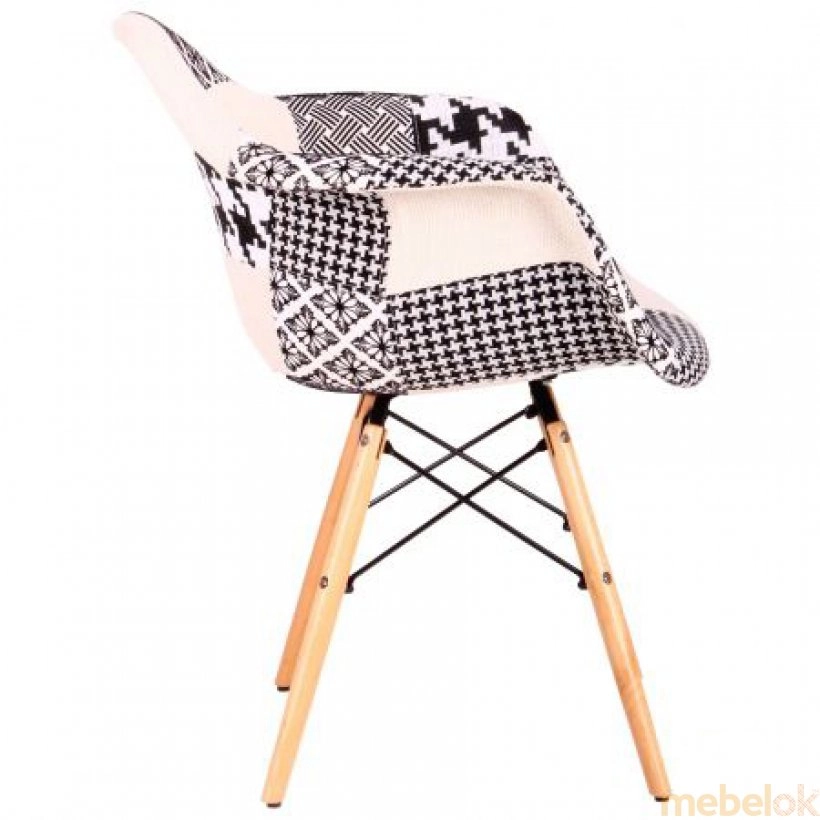 стілець з виглядом в обстановці (Кресло Salex FB Wood Patchwork черно-белый)