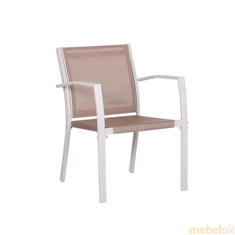 комплект стіл + стілець з виглядом в обстановці (Комплект садових меблів Camaron димчастий білий/бежевий)
