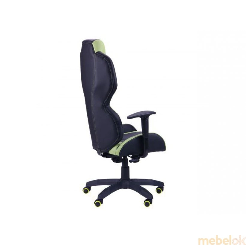 Кресло VR Racer Zeus черный, PU черный/зеленый с другого ракурса