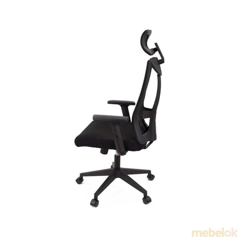 стул с видом в обстановке (Кресло Алькор ткань черный/сетка черный)
