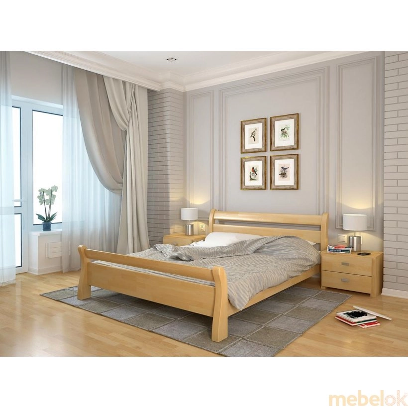 ліжко з виглядом в обстановці (Двуспальная кровать Сонатта бук 160х190)
