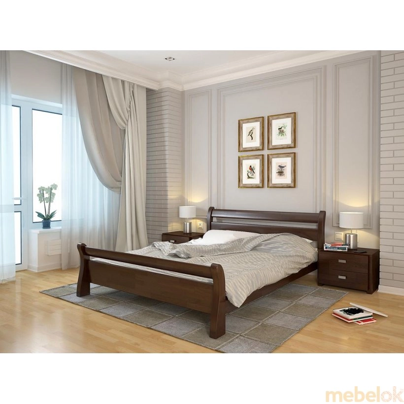 ліжко з виглядом в обстановці (Двуспальная кровать Соната сосна 160х190)