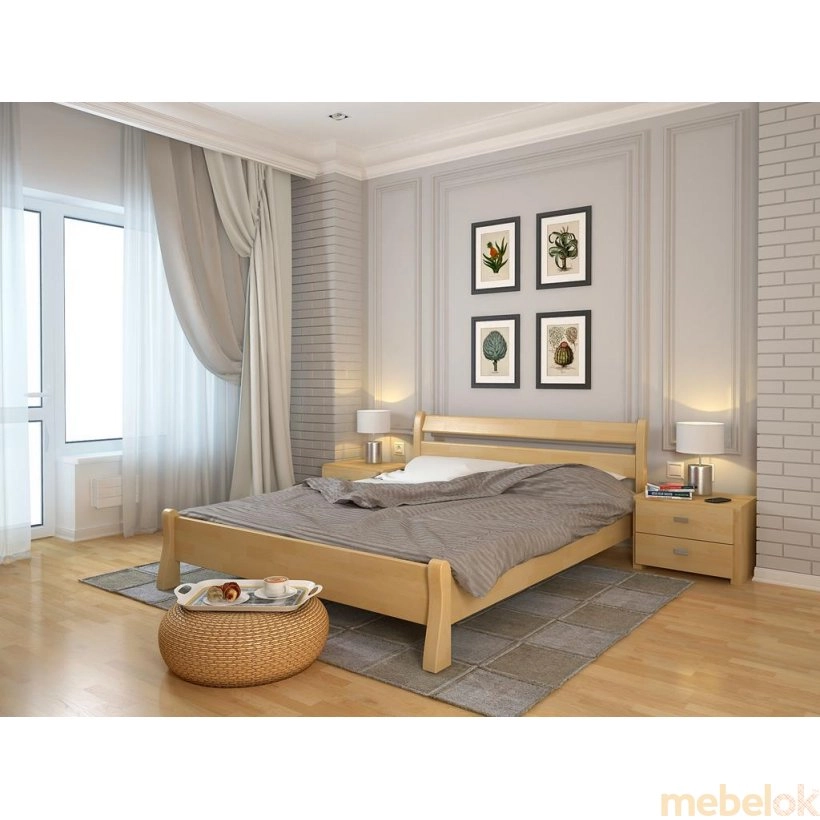 кровать с видом в обстановке (Двуспальная кровать Венеция дуб 180х200)
