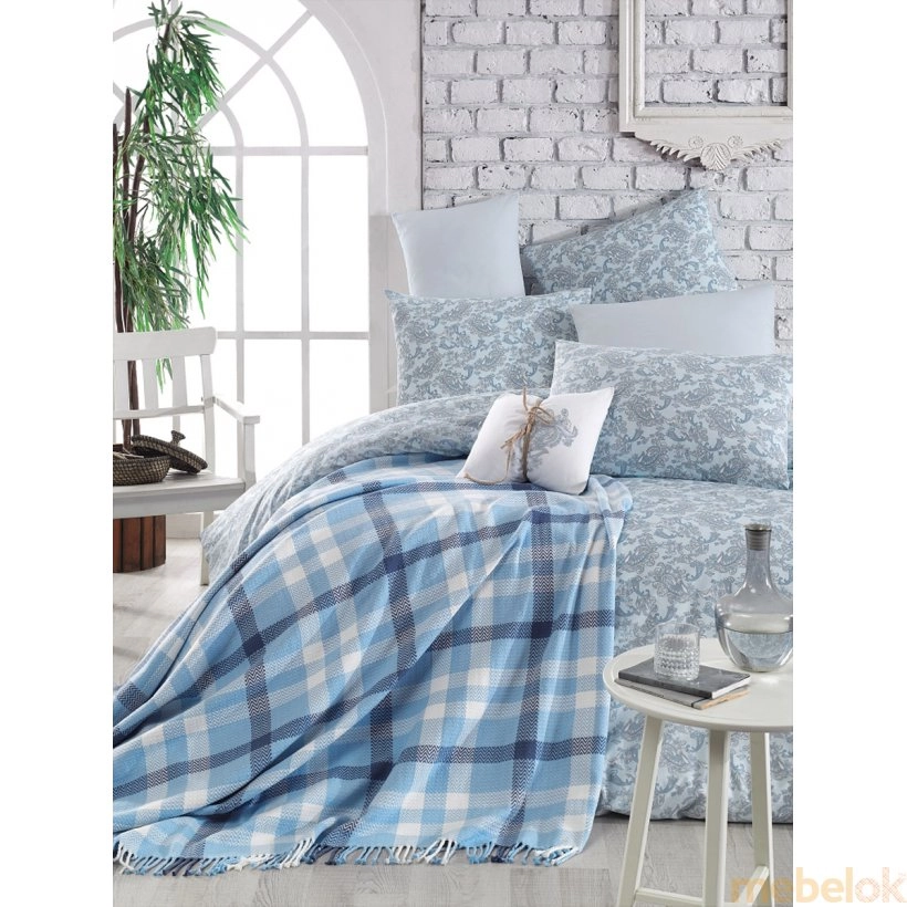 Двуспальный комплект постельного белья Arya Sguart 200х220 голубой с покрывалом