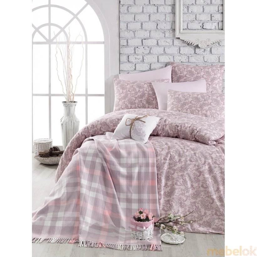 Двуспальный комплект постельного белья Arya Sguart 200х220 розовый с покрывалом
