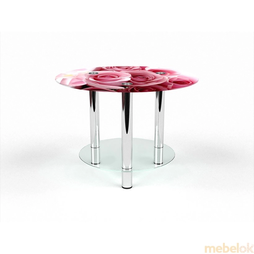 Круглий журнальний стіл з полицею Pink Roses 90х90 від фабрики БЦ стол (BC-stol)