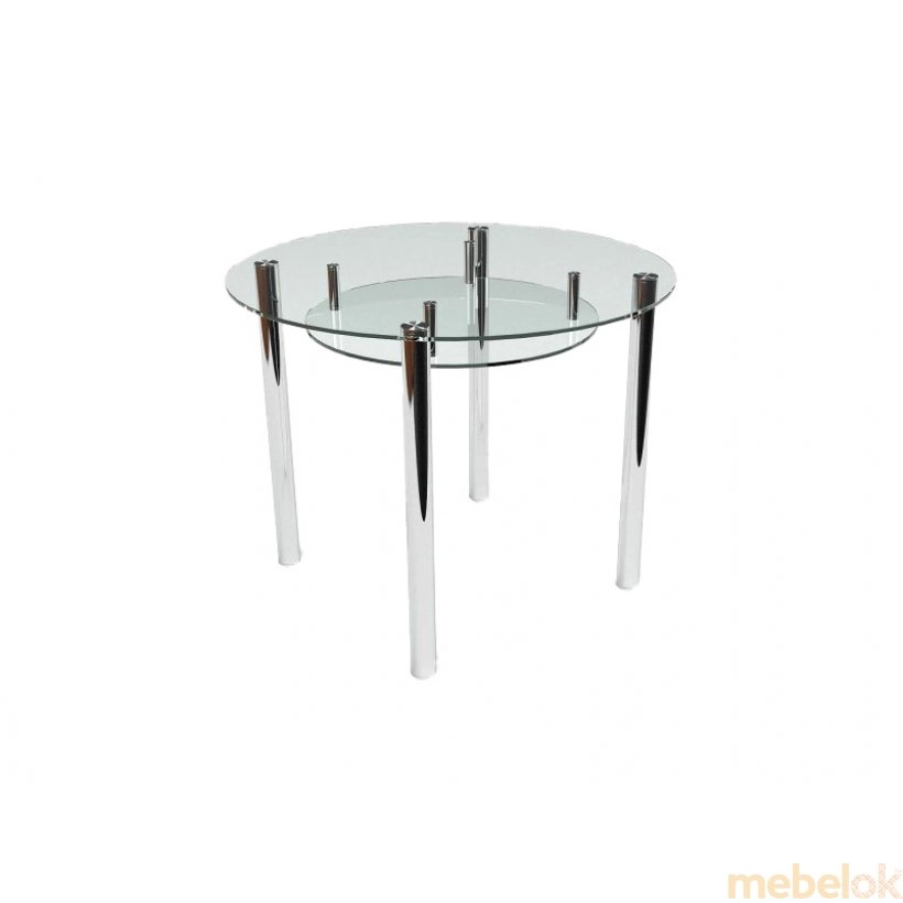 Стеклянный круглый прозрачный стол с полкой Эко 70х70