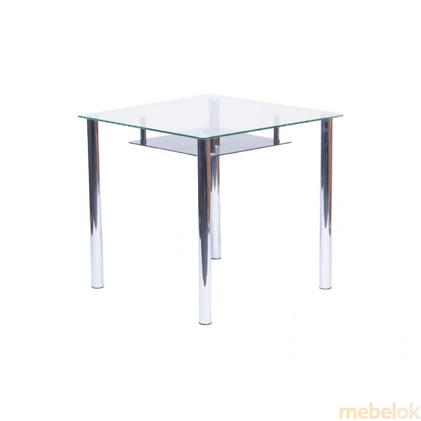 Зеркальное отражение - Стеклянный квадратный прозрачный стол с полкой
