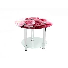 Круглый журнальный стол с полкой Pink Roses 90х90