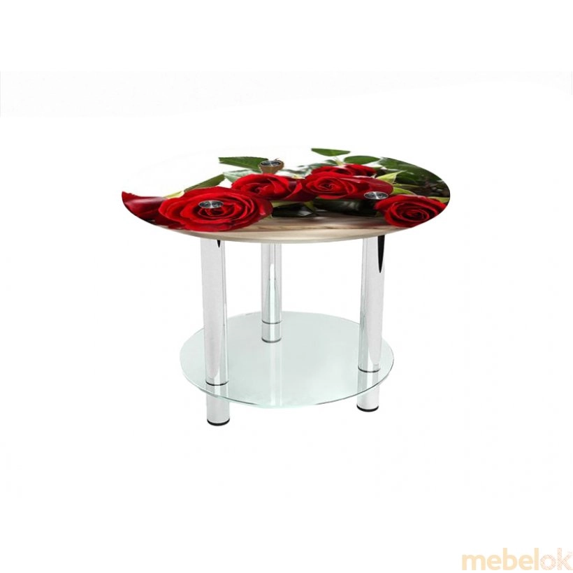 Круглый журнальный стол с полкой Red Roses 70х70