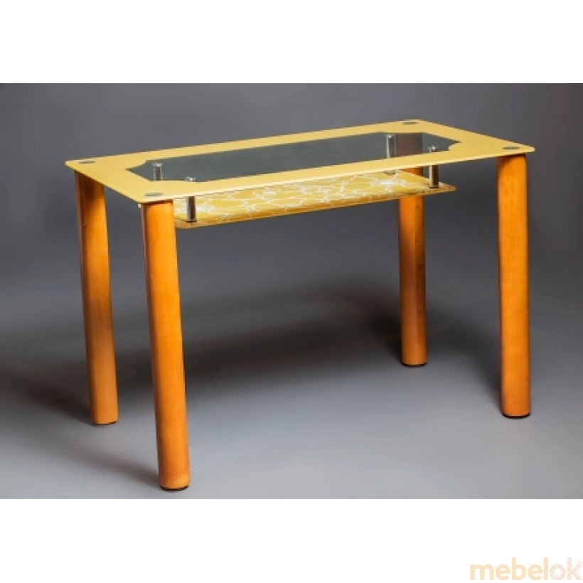 Стеклянный стол Улыбка (ножки из дерева)