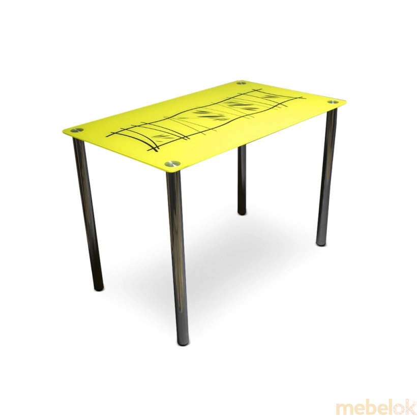 Стеклянный стол Бамбук (ножки из металла) на белом фоне