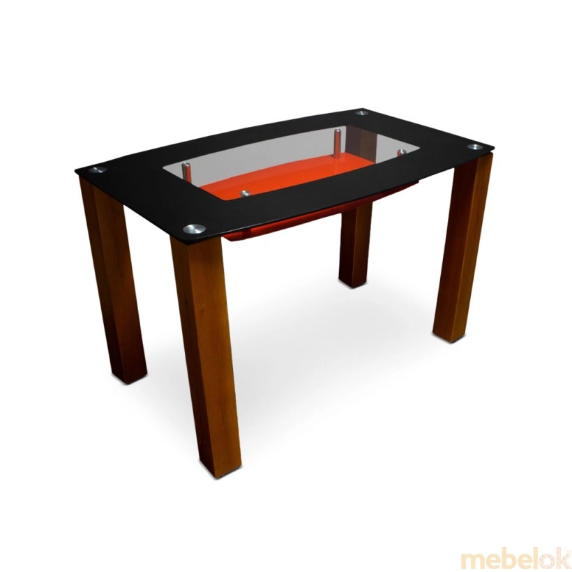 Стеклянный стол Бочка (ножки из дерева, черный + красный)