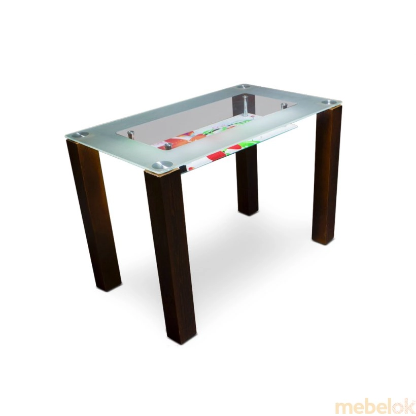 Стеклянный стол МФ-1 (ножки из дерева, цвета metalic elm)
