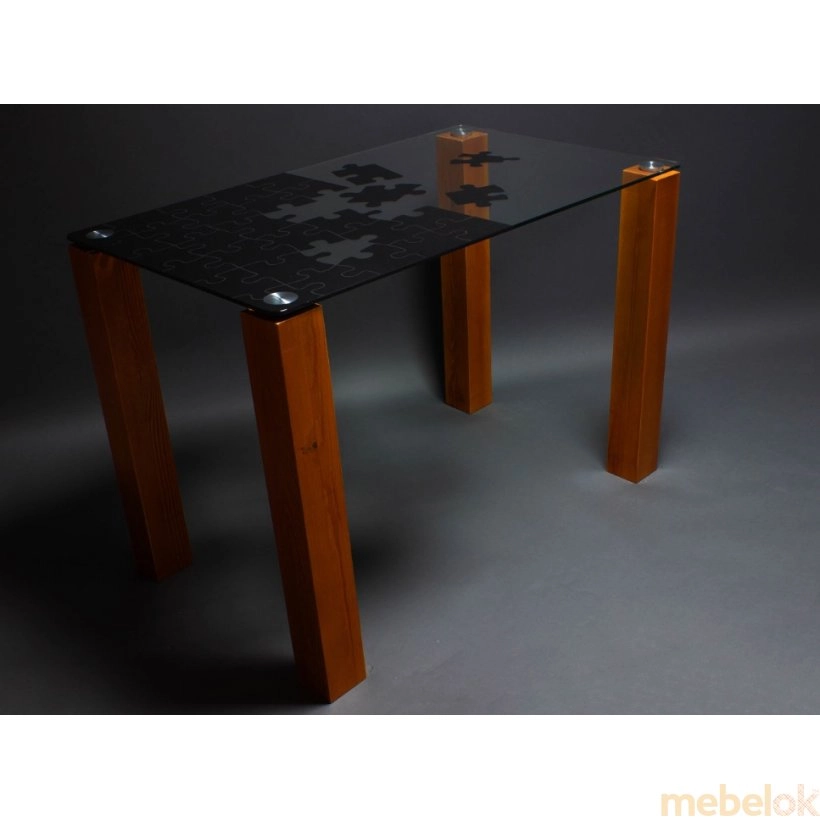 Стеклянный стол Пазл (ножки из дерева цветом milas)