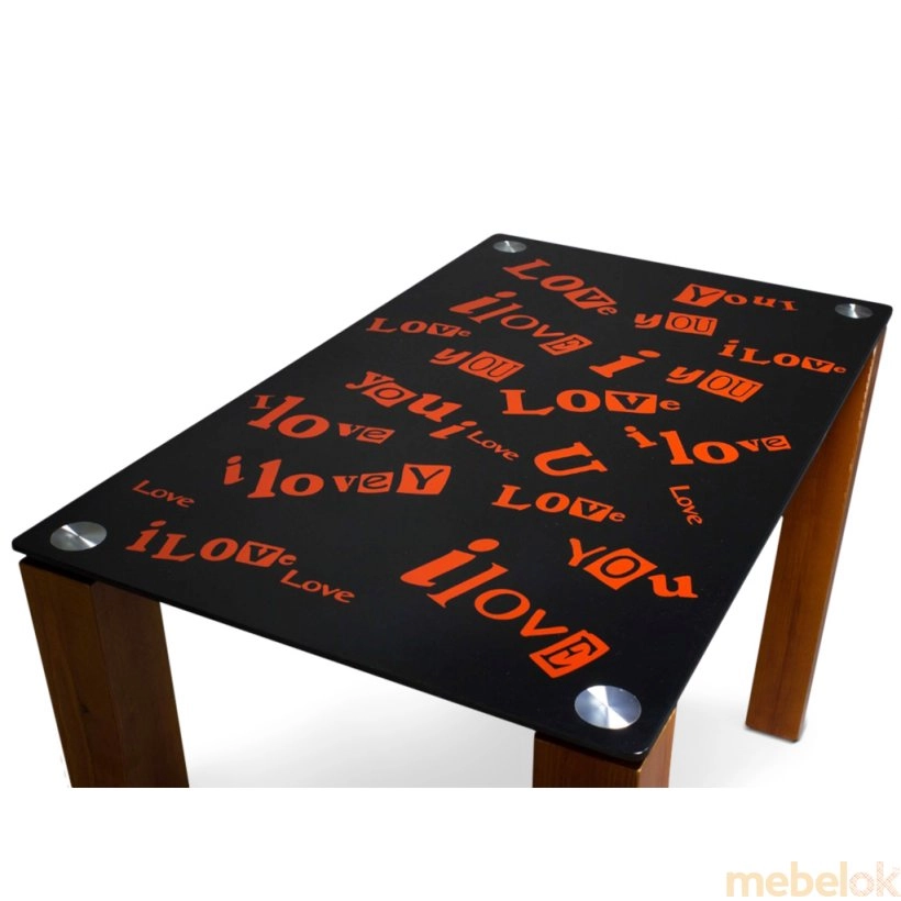 Стеклянный стол С любовью (деревянная основа, крупный план)