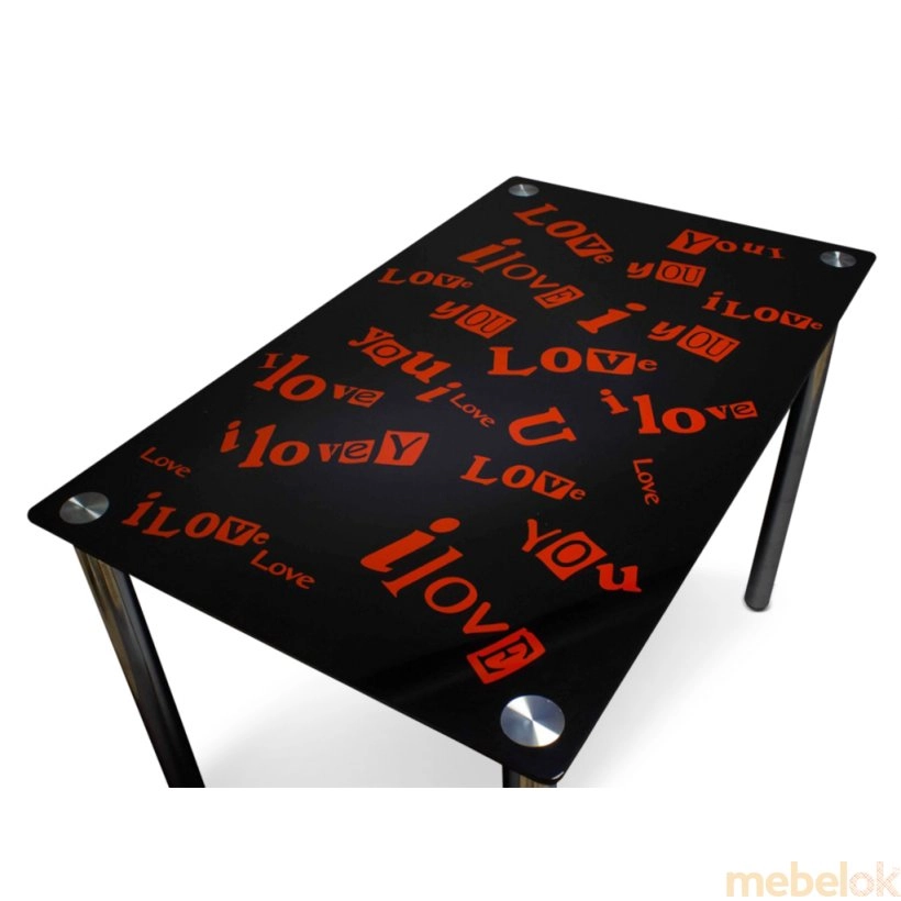 Стеклянный стол С любовью (ножки из металла, крупный план)