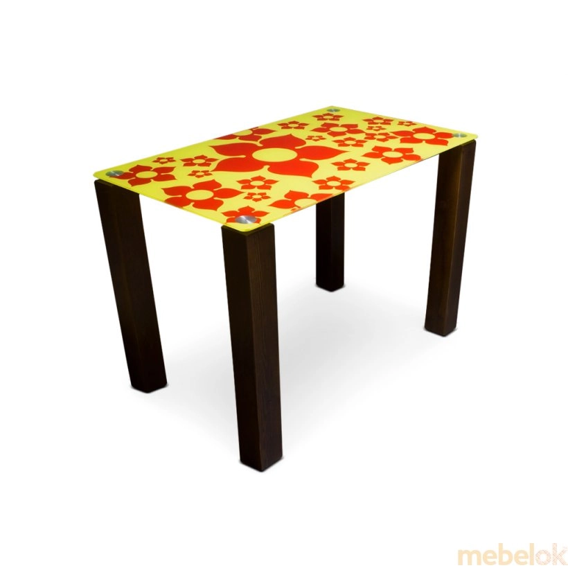 Стеклянный обеденный стол (деревянные темные ножки)
