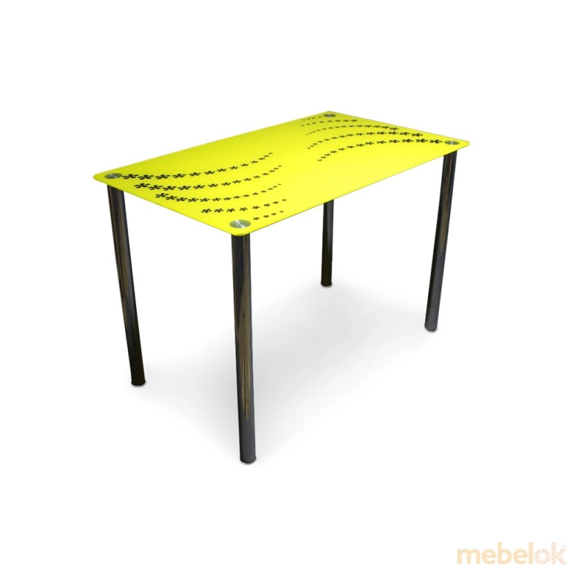 Стеклянный стол Цветочная волна тонкие ножки из светлого дерева