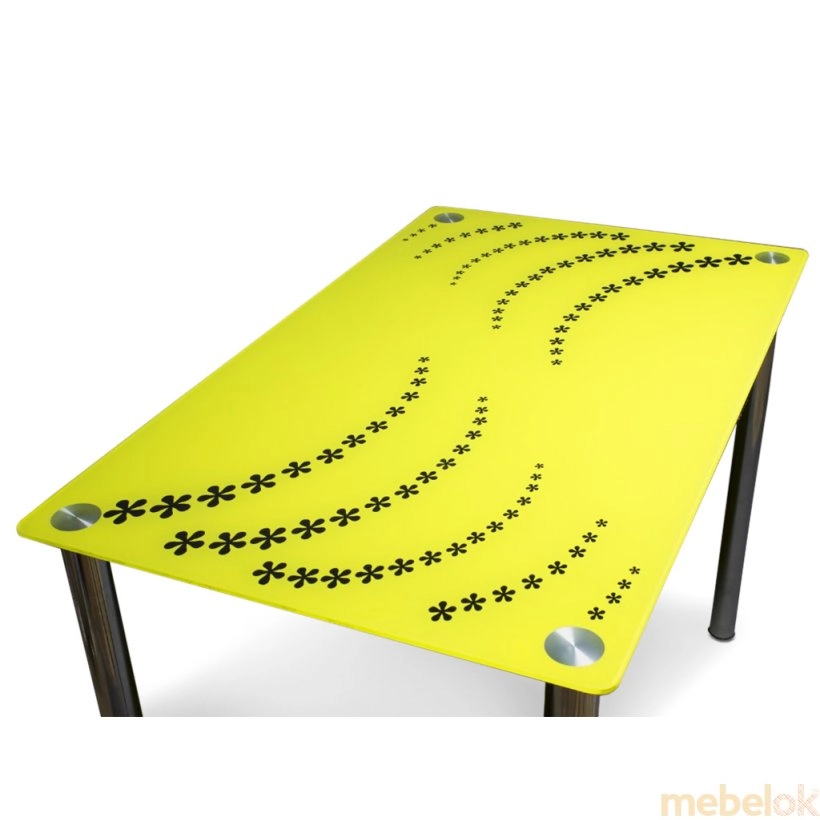 Стеклянный стол Цветочная волна с тонкими деревянными ножками