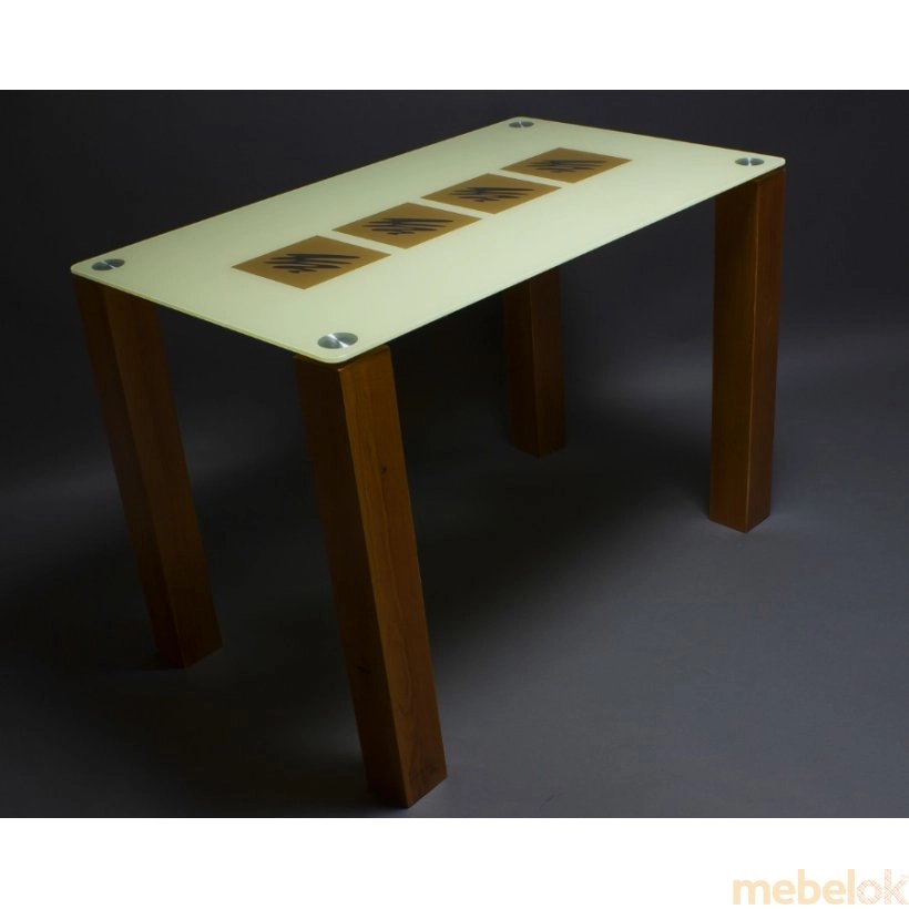 Стеклянный обеденный стол Вихрь (ножки коричневые из дерево) в полный размер