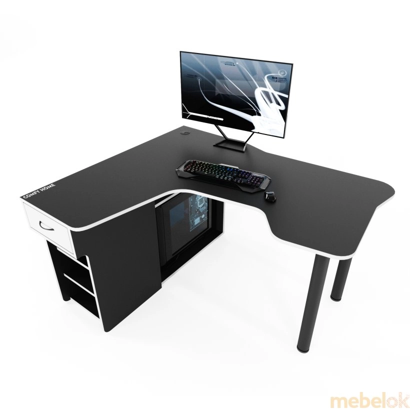 стол с видом в обстановке (Геймерский стол  Kano-2 черно-белый)