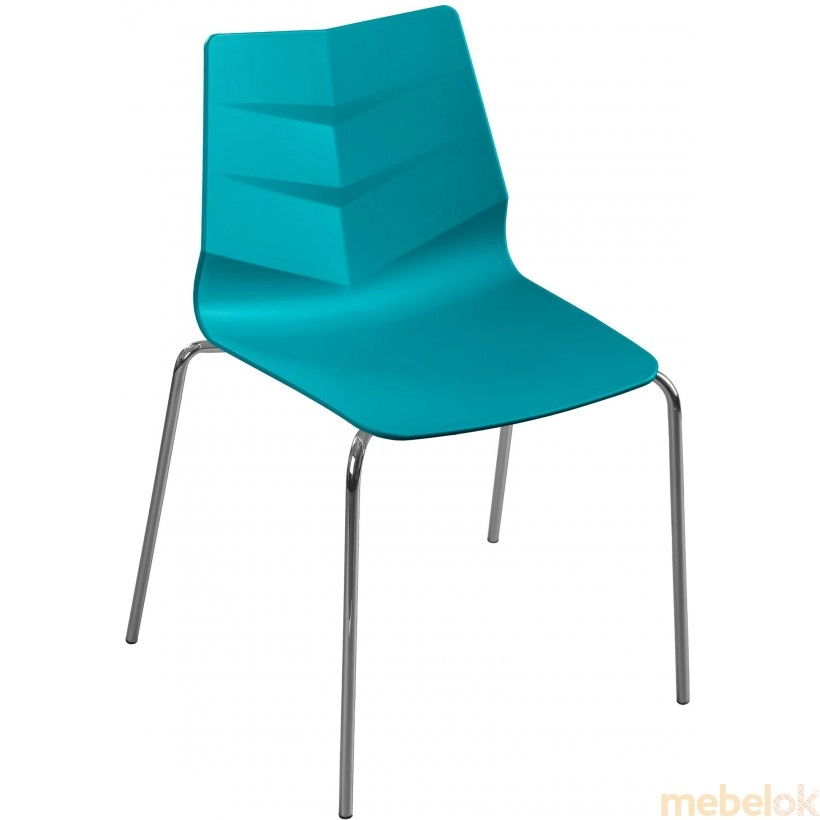 стул с видом в обстановке (Стул пластиковый LEAF бирюзовый)