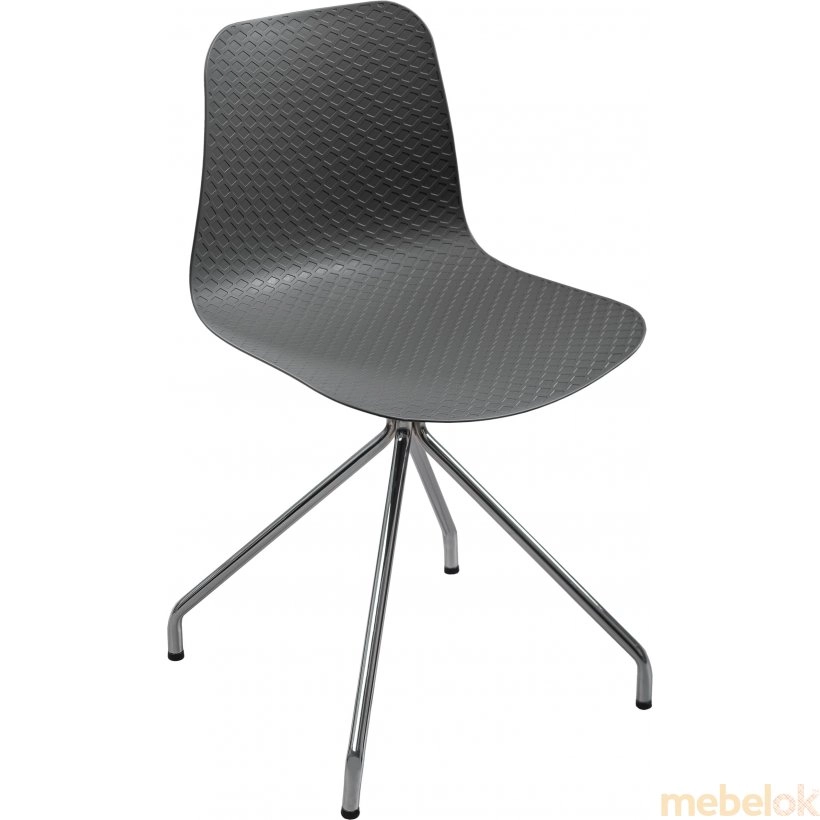стілець з виглядом в обстановці (Стілець сірий пластиковий Velvet хром)