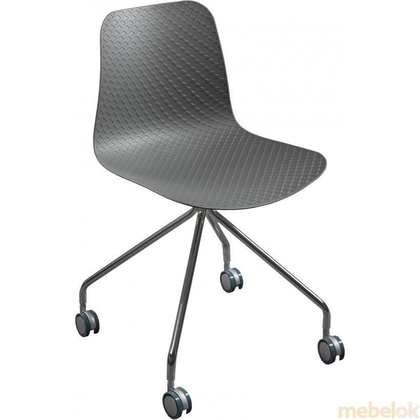 стул с видом в обстановке (Стул серый пластиковый VELVET хром на колесиках)
