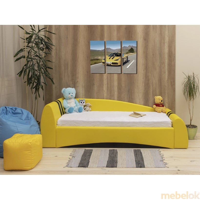 Кровать Формула 80х190  в ткани Флай синий с желтыми полосами от фабрики Corners (Корнерс)