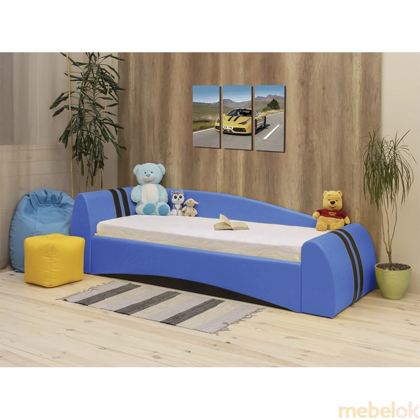 Кровать Формула 90х200 в ткани Мисти Моко с полосами ДК Грей