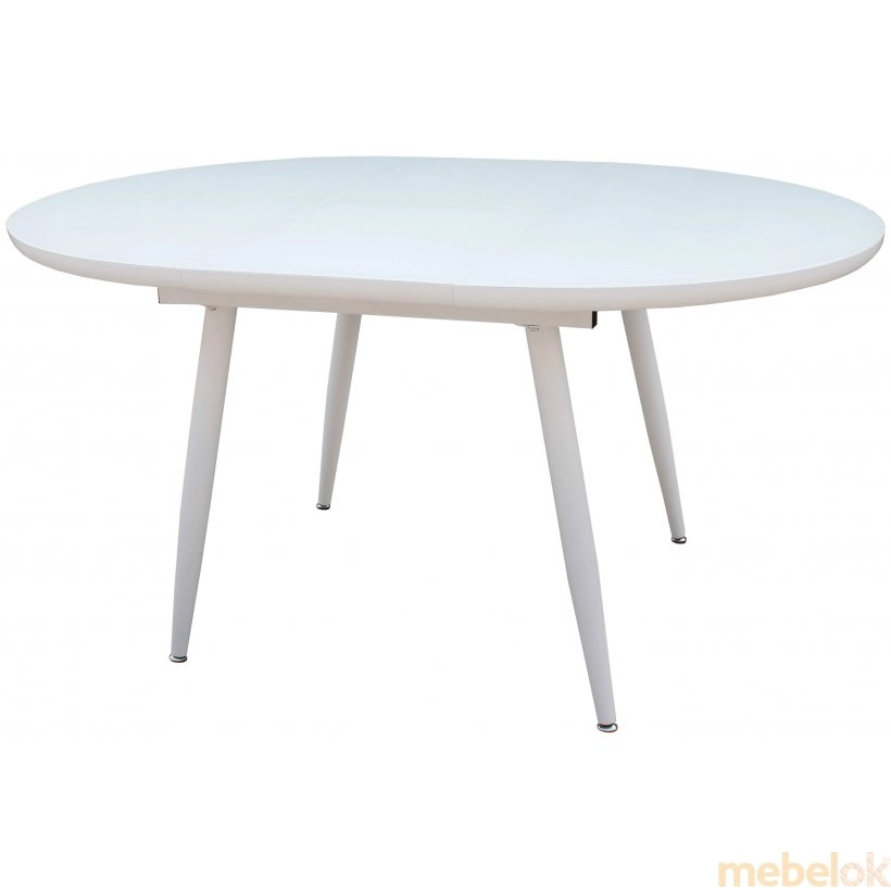 стіл з виглядом в обстановці (Стіл DT 8115В скло/МДФ білий сатин 110-150х110х76)