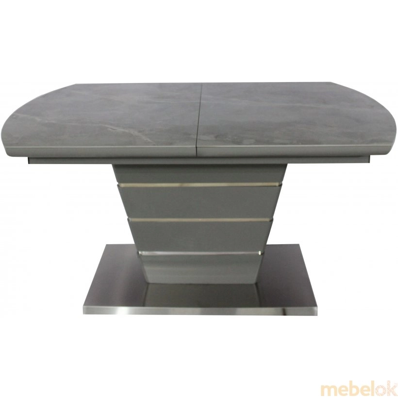 стол с видом в обстановке (Стол DT 8103 керамика/МДФ светло-серый 140-190х90х76)