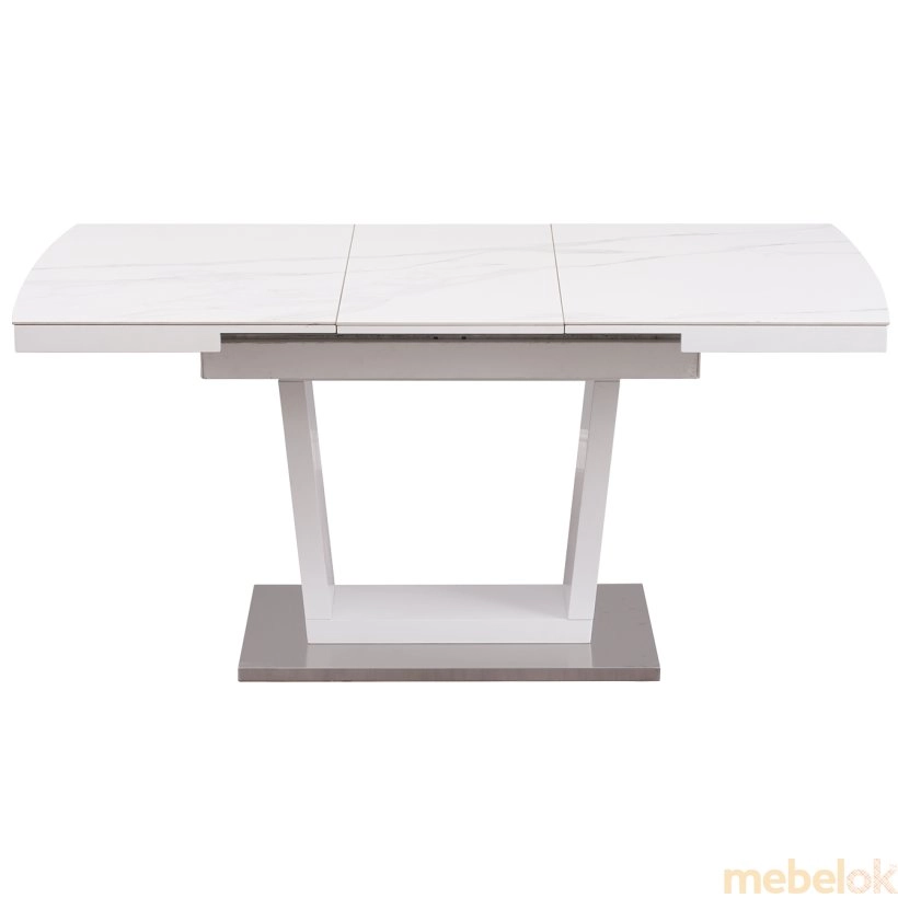 стіл з виглядом в обстановці (Стіл обідній розкладний кераміка з МДФ білий DT 8073)
