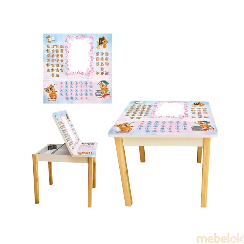 Детский стол-мольберт с открывающейся крышкой Абетка Мишки