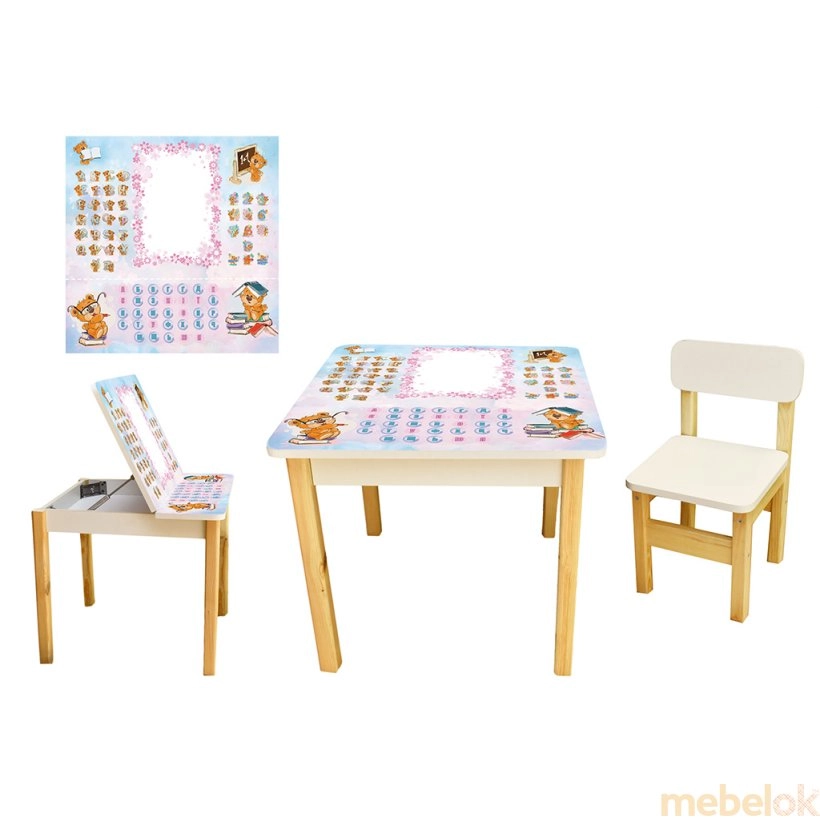 Детский стол-мольберт с открывающейся крышкой и стульчиком Абетка Мишки