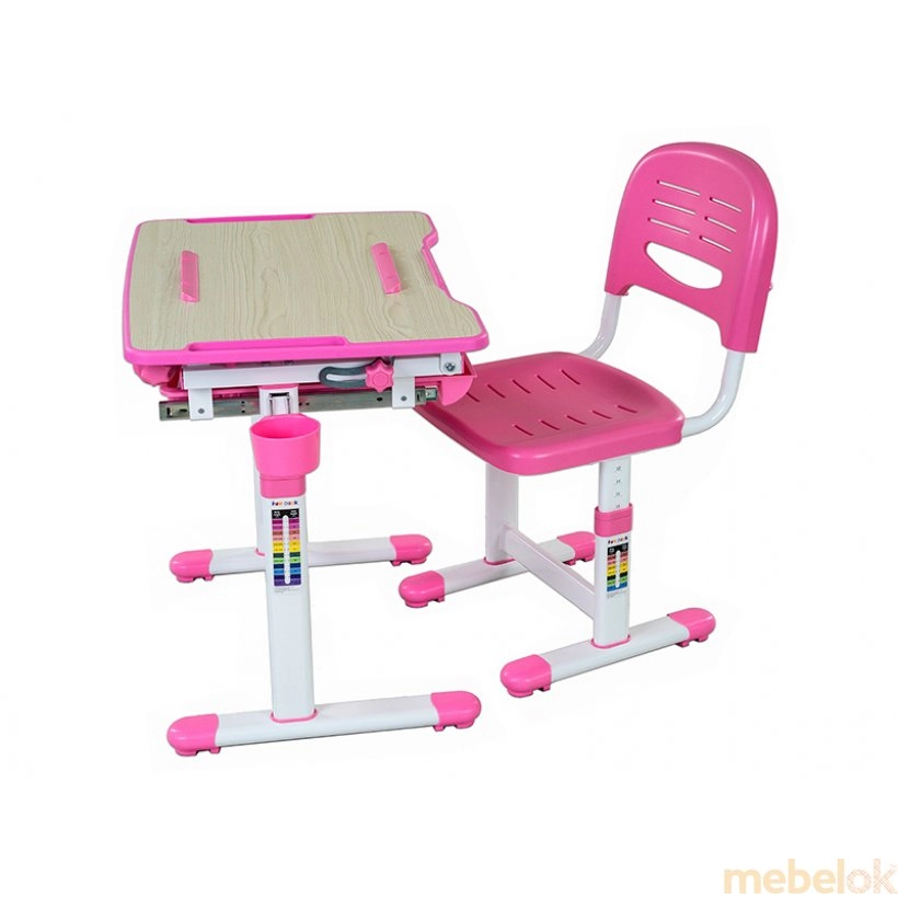 Комплект парта і стілець, що ростуть Bambino Pink з іншого ракурсу