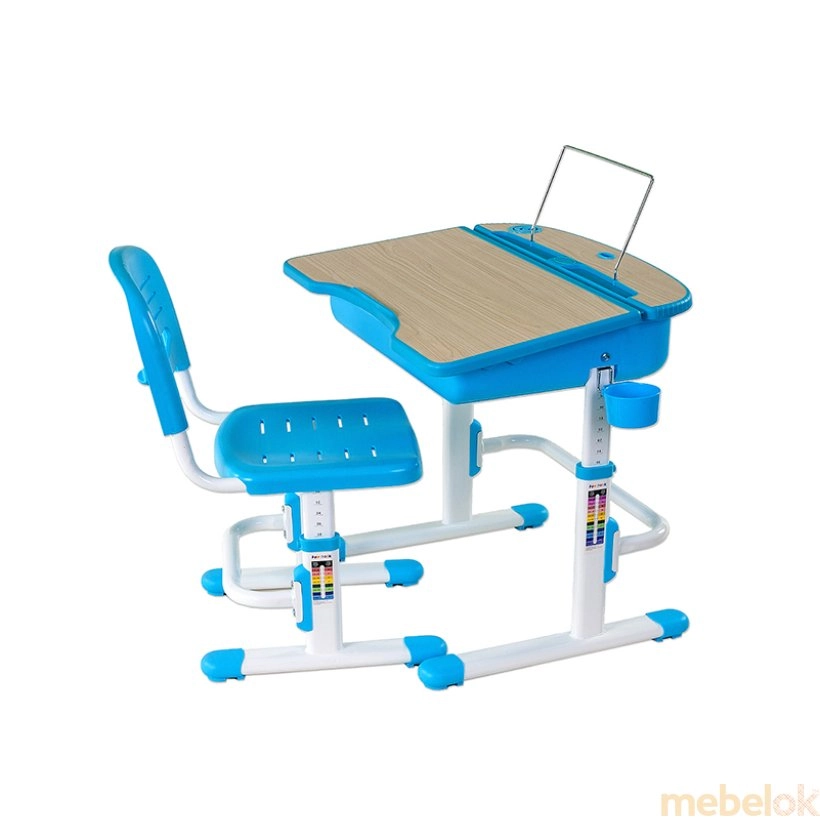 комплект стіл + стілець з виглядом в обстановці (Комплект парта і стілець ростуть Capri Blue)