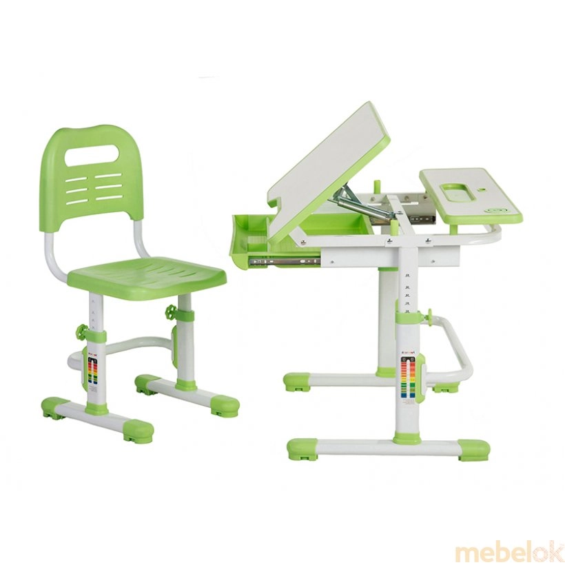 комплект стіл + стілець з виглядом в обстановці (Комплект парта і стілець, що ростуть Lavoro Green)