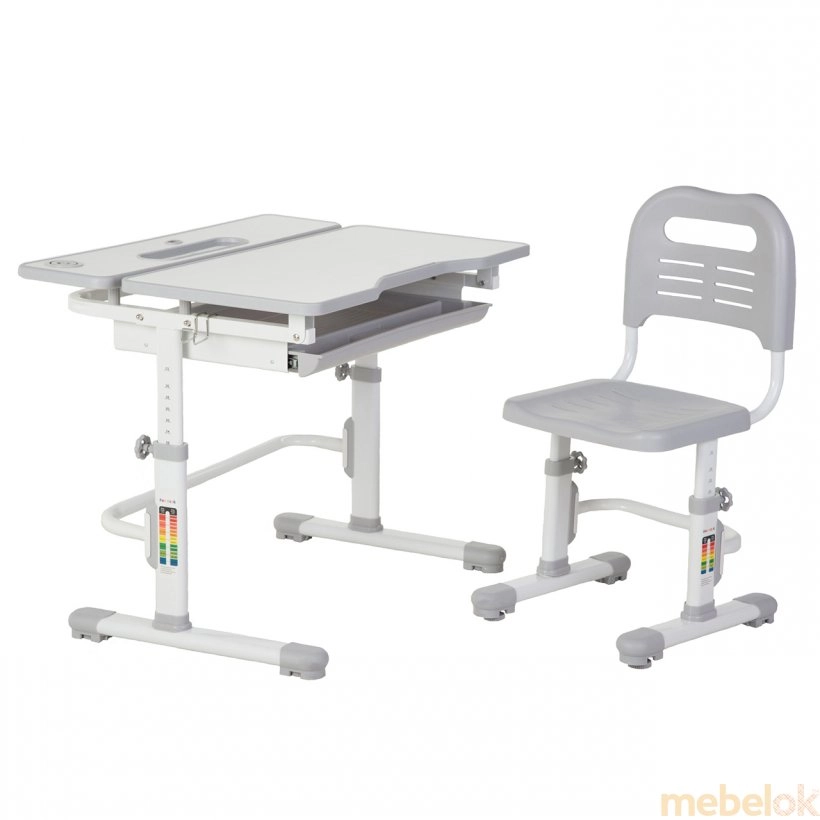 комплект стіл + стілець з виглядом в обстановці (Комплект парта і стілець, що ростуть Lavoro Grey)
