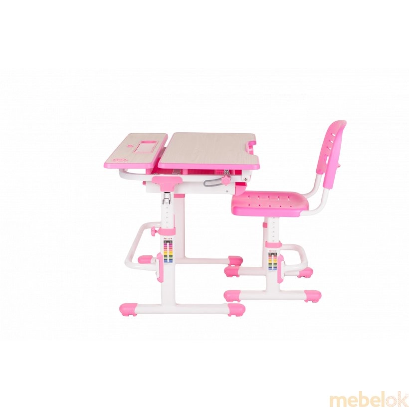 комплект стіл + стілець з виглядом в обстановці (Комплект парта і стілець, що ростуть Lavoro Pink)
