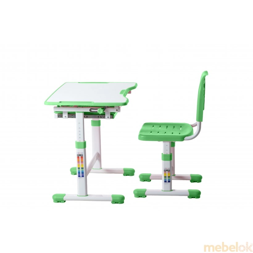 комплект Стол + Стулья с видом в обстановке (Комплект парта и стул растущие Sole Green)