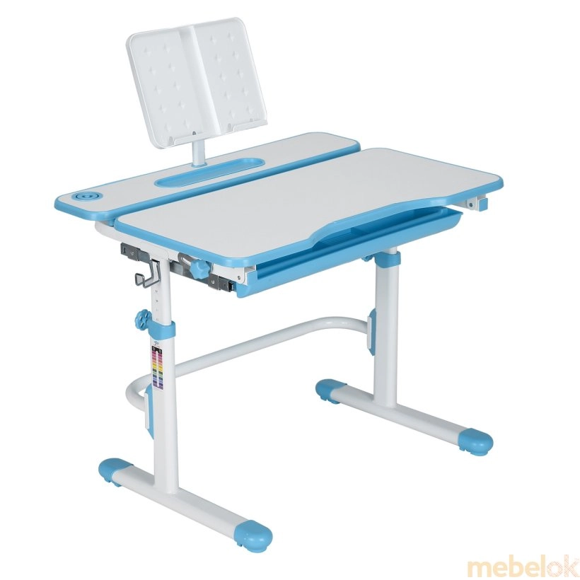 комплект стіл + стілець з виглядом в обстановці (Комплект парта зростаюча Fressia Blue та крісло LST3 Grey)