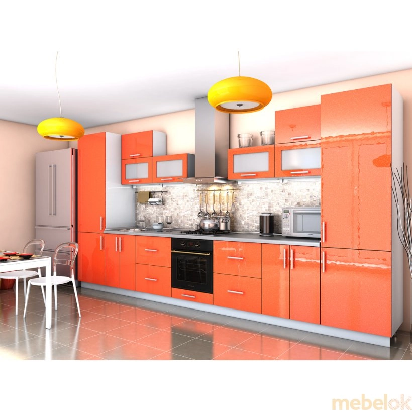 Зеркальное отражение - Кухня Гламур оранж металлик (4,2 м)