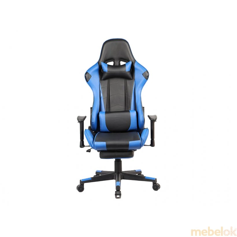 Комп'ютерне ортопедичне крісло геймерське Drive blue з підставкою для ніг/BL1013 black+blue