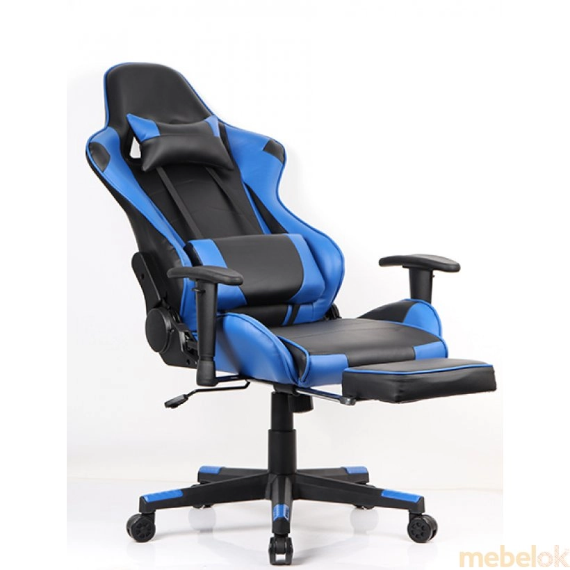 Комп'ютерне ортопедичне крісло геймерське Drive blue з підставкою для ніг/BL1013 black+blue з іншого ракурсу