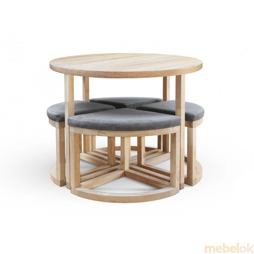 комплект Стол + Стулья с видом в обстановке (Стол обеденный со стульями Мирайя R дуб-16 ( 257836))